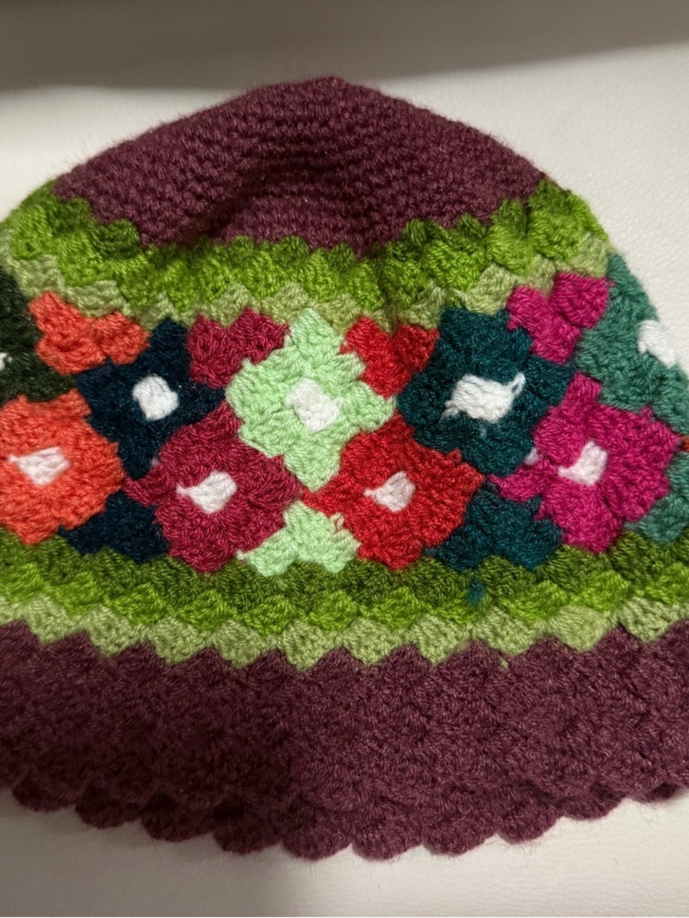 Peruvian Handmade Multicolor Crochet Beanie Hat - Floral Patch Pattern